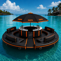Plateforme flottante gonflable commerciale avec île aquatique, bar château et ponton lounge pour hôtels, resorts, fêtes et événements aquatiques
