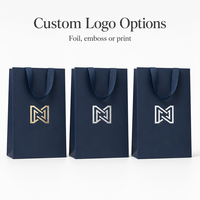 Sacs cadeaux pour petites entreprises, sacs cadeaux bleu marine personnalisés, logo doré, poignées en ruban, pour cadeaux d'entreprise, boutique de détail