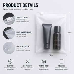 Custom Printed Logo Clear Matte CPE Zipper <b>Bags</b>, Portable Travel Storage Plastic Pouches for Skincare & Perfume Samples - Product Image 2
