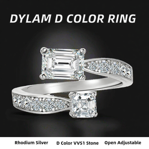 S925 Sterling Silver Emerald Cut Moissanite <b>Ring</b> Adjustable Open Band Wedding Engagement Jewelry for Ladies Bridal Gift Set <b>Ring</b> - Product Image 2