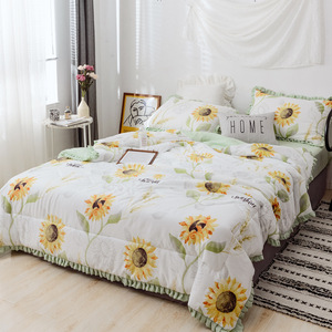 Hoa Hướng Dương Quilt Bộ Hoa In 100% <span class=keywords><strong>Polyester</strong></span> Fibre Màu Xanh Lá Cây Ga Trải Giường Cho Phòng Ngủ Bốn Mảnh Đặt Bộ Đồ Giường Bộ - Product Image 4