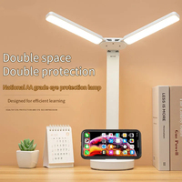 Lampe de Bureau LED Rechargeable à Double Tête, Tactile, avec Calendrier, Date et Porte-Stylo pour Chambre, Étude et Lecture