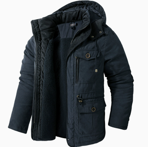 Mens Sherpa Lined Parka Hooded <b>Winter</b> Jacket Solid Color <b>Thick</b> <b>Coat</b> with Pocket Flap Closure Outdoor Wear - Product Image 2