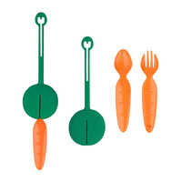 Ensemble de couverts pour enfants mignons, 2 pièces, cuillères et fourchettes en plastique de qualité alimentaire avec motif de dessin animé, réutilisables et avec étui de rangement pour les repas
