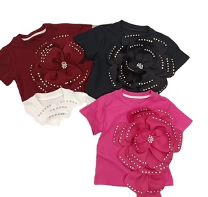 Camiseta de Verano para Niñas, Ecológica, de Algodón 3D, de Manga Corta, con Cuentas Bonitas, Cuello Redondo, Estilo Polo - Product Image 1