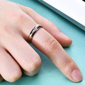 Stainless Steel <b>Couple</b> <b>Rings</b> 4.6mm With Diamonds Bezel Setting For Valentine's Day Unisex Jewelry - Product Image 2