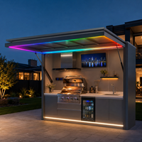 Pergola de luxe pour barbecue extérieur, cuisine en aluminium avec armoire en acier inoxydable, évier et réfrigérateur pour villa et maison de bord de piscine