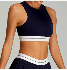 Wholesale Women's <b>Mock</b> <b>Neck</b> Tennis Sports Bra Sleeveless Racerback Padded Crop <b>Top</b> Quick Dry Workout Bra Medium Impact Gym Bra - Product Image 4
