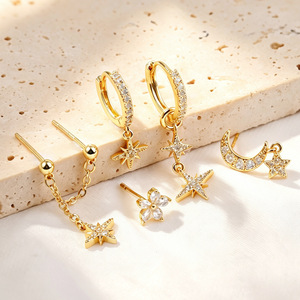 <span class=keywords><strong>Ensemble</strong></span> de boucles d'oreilles ZUOLA de luxe plaqué or véritable 18 carats, avec zircone cubique 5A, motif étoile et fleur, tiges en argent S925, hypoallergéniques, bijoux de boutique pour femmes - Product Image 5