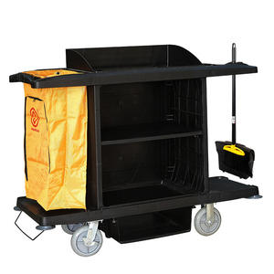 Chariot de service en plastique épaissi à conception ouverte, 4 roulettes, chariot à linge double face, chariot de nettoyage, chariot multifonctionnel pour hôtel - Product Image 1