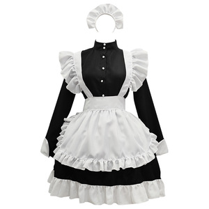 Japanese Style Maid Outfit Long Sleeve Unisex Black <b>White</b> Anime Cosplay Costume Adult Size - Product Image 5