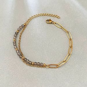 Nouveau Bracelet Femme 2026 à Double Rangs de Perles en Pierre Naturelle, Chaîne Vintage en Acier Inoxydable, Bijou Minimaliste Empilable - Product Image 5