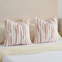 Housses de coussin en fausse fourrure rose et blanche avec fermeture éclair, 18x18 pouces, lot de 2, motif rayé, style européen et américain, lavables