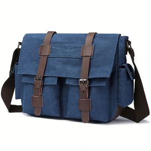 Canvas Vintage Messenger Bag Shoulder Bag Leather Large Travel Crossbody Bags for Men Women 15inch <b>Laptop</b> - Product Image 4