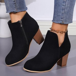 Bottines à <span class=keywords><strong>talon</strong></span> haut rond Xuanhui Fashion pour femmes, bottes d'hiver tendance en daim à fermeture éclair latérale en V pour femmes - Product Image 1