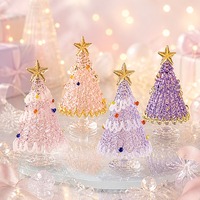 Figurine de mini sapin de Noël en verre fait main avec étoile dorée en sommet pour la décoration de table de Noël et les cadeaux de Noël