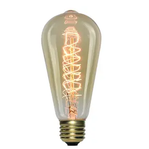 Lampu Hias Spiral Antik ST64 Lampu Bohlam Edison Lampu Tungsten Filamen Lampu Senar Amber Glass E27 Base