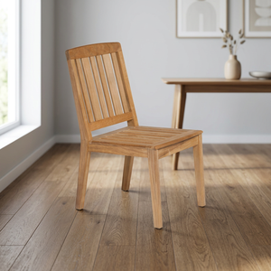 Modern <b>Stackable</b> Adjustable Height Teak Wood <b>Dining</b> <b>Chair</b> with Slatted Back and Seat for Indoor/Outdoor Use - Product Image 2