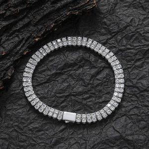 6Mm <b>Copper</b> Micro-inlaid Zircon Double-row <b>Bracelet</b>, Hip-hop <b>Bracelet</b>, Tennis Chain. Tanjing Fashion Lijing Necklace - Product Image 2