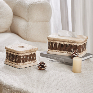 Hiện Đại Tối Giản Tùy Chỉnh Màu Be Mây Dệt Mô Hộp Giấy Chủ Hình Vuông Nhà Trang Trí Hộp Bằng Gỗ - Product Image 1