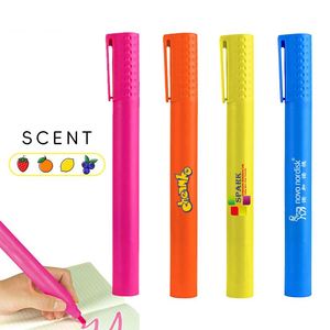 Custom Logo Giant Student Highlighter Oblique Brush Tip Fruit <b>Coloured</b> Plastic <b>Set</b> with Scented Packaging - Product Image 1