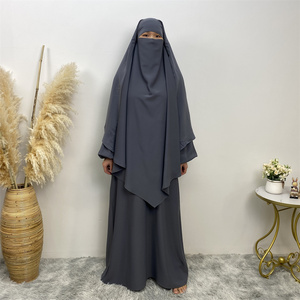 2231 #   <span class=keywords><strong>Jilbab</strong></span> musulman, ensemble de 2 pièces, couleur unie, Nida Khimar, ensembles de robes de prière, long Khimar, ensembles d'abayas du Ramadan, 11 couleurs - Product Image 3