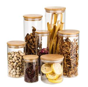 Tarros de vidrio de borosilicato de alta calidad, recipientes de almacenamiento de alimentos para cocina, recipiente hermético de despensa con cubierta de bambú, diseño creativo - Product Image 1