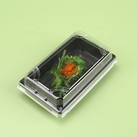 Barquette à sushi rectangulaire noire jetable en plastique avec couvercle, boîte d'emballage alimentaire écologique, vente en gros