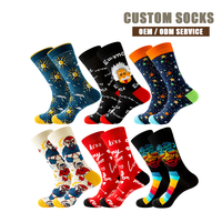 Vente en gros de chaussettes colorées à motifs de personnages de dessins animés, chaussettes amusantes et originales en coton pour hommes