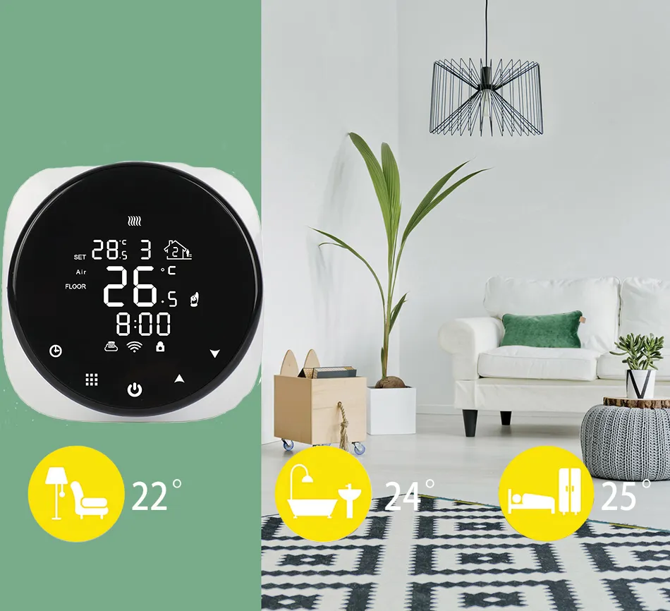HY312-WIFI rond écran tactile Thermostat télécommande maison intelligente chambre numérique Thermostat Support Tuya APP Google Alexa