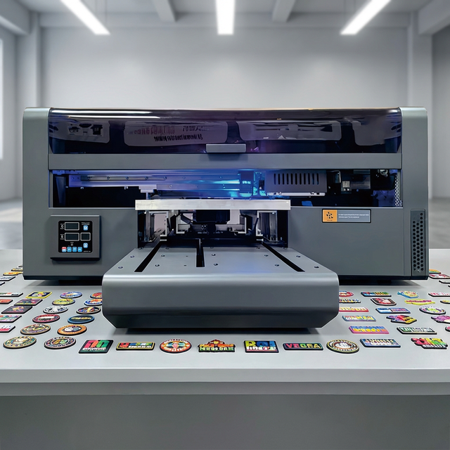 A3+ UV DTF Flatbed Printer Dual I3200-U1 Print Heads CMYK+White+Varnish for Silicone Logo TPU Transfer