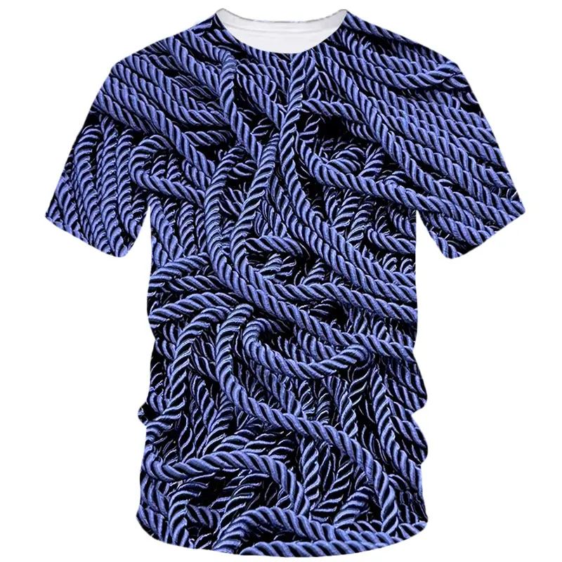 Maglietta in corda di canapa creativa stampata in 3d per gli uomini estate Casual a maniche corte T-Shirt da uomo O collo taglie forti Streetwear