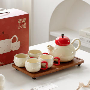 Creative apple Shaped Ceramic Teapot with Cups Novelty Porcelain Tea Set - Product Image 6
