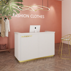Luxury High-end Modern Solid Wood <b>Adjustable</b> Reception <b>Desk</b> with LED Lighting for Beauty Salon Barber Shop Hotel Hospital Front - Product Image 1