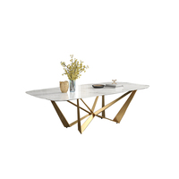 Ensemble de table et chaises de salle à manger carrées modernes de luxe avec plateau en marbre et pieds dorés, 6 places, tables à manger extensibles et convertibles