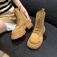 Bottes Martin à plateforme pour femmes en toile et cuir, avec fermeture éclair latérale, lacets, talon épais, rehaussant la taille, OEM ODM