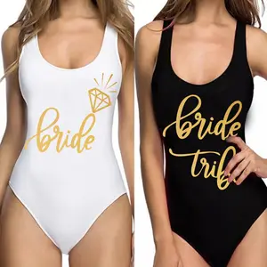 Bruid Om Team Vrouwen Eendelig Badpakken Met Letterprint Badkleding Hoog Uitgesneden Monokini Bruidsmeisje Team Badpakken