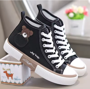 Chaussures montantes en toile blanches pour hommes et femmes, style classique, respirantes, avec poche, motif ours, nouvelle collection, tendance, en promotion - Product Image 3