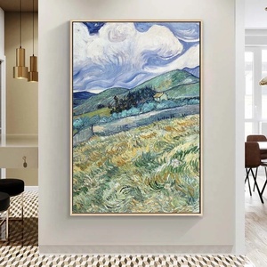 100% dipinto a mano <span class=keywords><strong>Van</strong></span> <span class=keywords><strong>Gogh</strong></span> campo di grano paesaggio tela pittura a olio paesaggio ldylic verde pittura dorata - Product Image 1