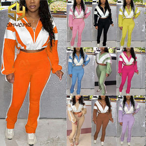 ชุดเซ็ตสองชิ้นแฟชั่นใหม่สำหรับผู้หญิง ฤดูใบไม้ผลิ เสื้อแจ็คเก็ตแขนยาวแบบมีซิปสีตัดต่อ และกางเกงเลกกิ้งทรงสกินนี่ - Product Image 2