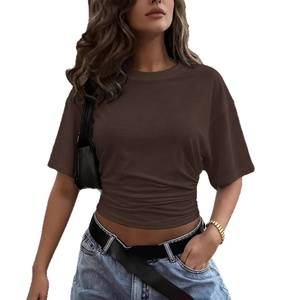 T-shirt <span class=keywords><strong>femme</strong></span> Sweethoney OEM uni à col rond, T-shirt ajusté pour fille, T-shirt court très élastique en modal pour <span class=keywords><strong>femme</strong></span> - Product Image 4