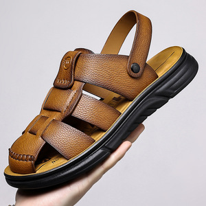 Sandales d'été à plateforme à bout fermé pour hommes, taille 45 46 47 48, chaussures de plage à enfiler, couleur unie noire XC3368 - Product Image 2