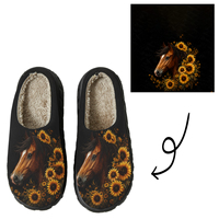 Pantoufles fermées personnalisées en peluche à motif marguerite tête de cheval, chaudes pour l'automne et l'hiver, unisexe, imprimées, chaussures d'intérieur épaissies antidérapantes