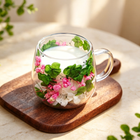 Tasse à café en verre à double paroi de type nouveau, personnalisable en gros, avec fleur séchée