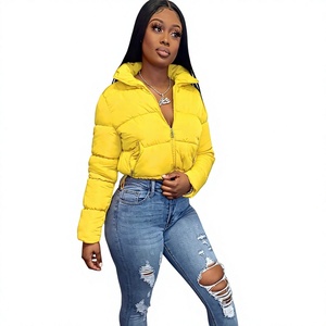 Vêtements d'hiver pour femmes, mode 2021, veste courte matelassée en coton uni, veste en duvet à col en polaire - Product Image 1