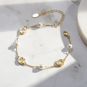 BGMB65-71 रिन्टिन थोक 14k सोने के शेल मोती 925 महिलाओं के लिए चार पत्ती क्लोवर ब्रेसलेट - Product Image 5