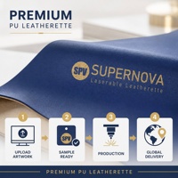 Lembar Kulit Sintetis PU Tebal Biru/Emas 12x24 Inci untuk Pengukiran Laser dengan Perekat untuk Patch Topi, Tas Kerajinan, Coaster