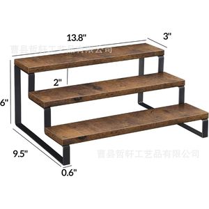 Wooden Display Rack 3 Tier Standing Office Organizer Rectangle Multipurpose <b>Desktop</b> Storage <b>Shelf</b> - Product Image 3