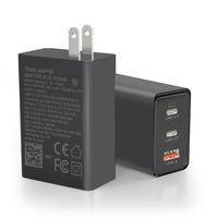 Chargeur mural rapide HNT 65W GaN PD QC PPS avec 1 port USB-A et 2 ports Type-C pour iPhone Samsung Ordinateur portable Tablette Voyage