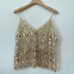 Chaleco Corto de Verano para <span class=keywords><strong>Mujer</strong></span> con Lentejuelas y Tachuelas, Sexy, Delgado, con Cuello en V y Cuentas - Product Image 5